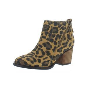 AQUA COLLEGE Womens Brown Nancy Almond Toe Block Heel Leather Booties 8 M